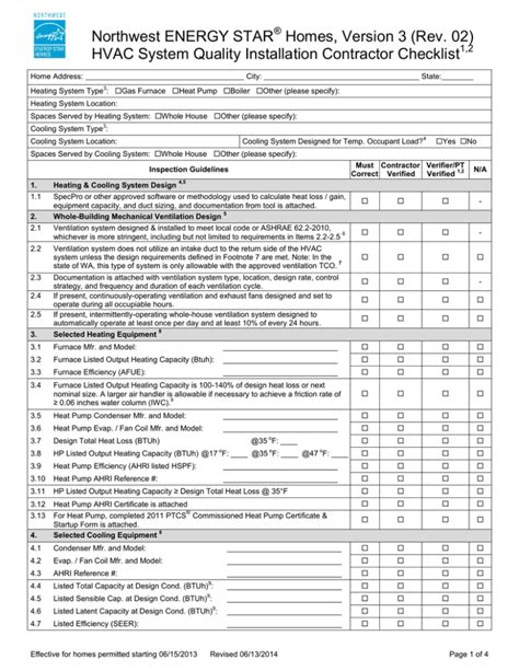 HVAC System Quality Installation Contractor Checklist