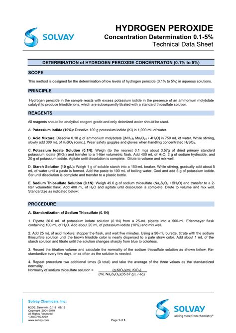 HYDROGEN PEROXIDE Concentration Determination 0.15 Technical Data