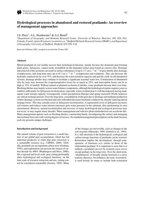 Hydrological processes in abandoned and restored peatlands ... - DeepDyve - raincitystudios.com