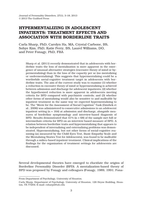 Hypermentalizing in Adolescent Inpatients: Treatment Effects and ... - wintechmobiles.com