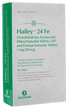 HAILEY FE 1/20- norethindrone ... Hailey Fe 1/20 should be taken exactly as directed and at intervals not exceeding 24 hours. Hailey Fe 1/20 provides a continuous administration regimen consisting of 21 white to off-white tablets of Hailey Fe 1/20 and 7 brown to dark brown non-hormone containing tablets of ferrous fumarate. ... The most common ...