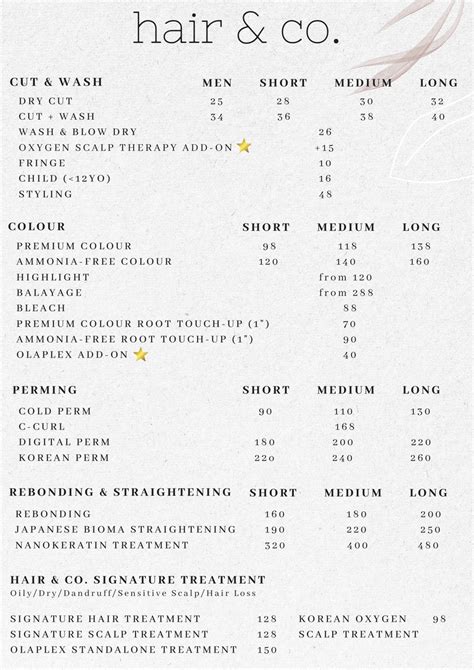 Haircode Price List