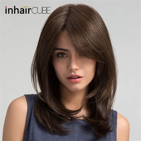 HAIRCUBE Ombre Brown Long Straight Wigs with Bangs for Women Synthetic Hair Wig Made Party Daily Wig 10 Inch Lace Front Wigs Brown Short Bob Human Hair Wigs Pre Plucked Hairline Lace Closure Wigs Ash Brown Blonde Highlights Real Hair Wigs 150% Density Full Head Straight Hair Wig for Women #8/8/60