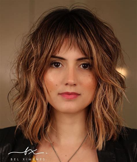 A textured medium hairstyle with flowing layers and a short fringe can be a stylish and low-maintenance look that will make a chic statement. ... To avoid drawing too much attention to thin ends, opt for a long bob or shag hairstyle. Blonde Medium Length Hair. Blonde hair looks naturally sexy, and this vibrant color can inject life into dull .... 