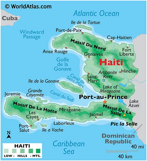 Cuba is located 77 km (48 mi) west of Haiti across the Win