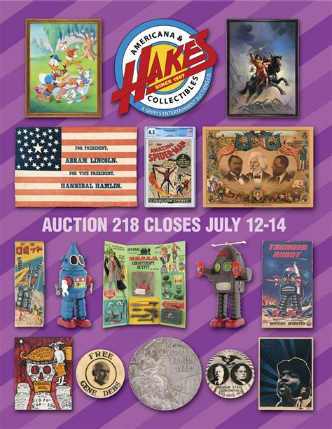 Hakes auction. Hake's Auctions is owned by Steve Geppi, President of Diamond Comic Distributors. I continue with Hake's Auctions as a full time consultant handling the political campaign items and all buttons, badges, premiums and advertising specialty small items. Hake's produces three amazing auctions of historical and popular culture collectibles each year. 