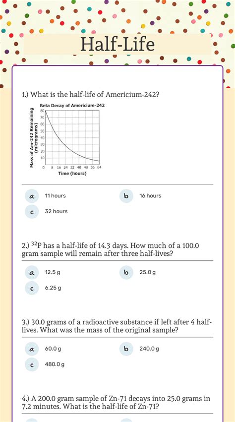 Half Life With Answer Worksheets - K12 Workbook