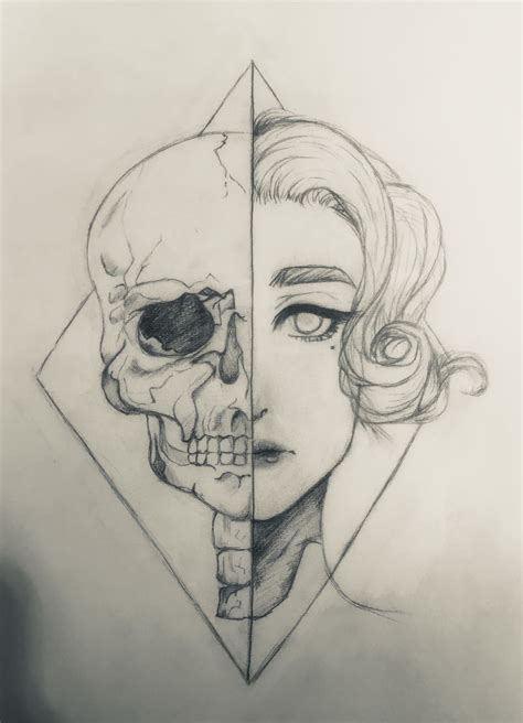 Half Skull Face Drawing