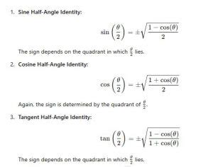 Half angle identities.  May 17, 2025 · Introduction Trigonometry forms the backb...