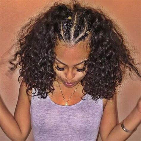 Half cornrows half weave hairstyle would worth trying as a cute look for a vacation. The long wavy curls play a good role in set off and decorating front cornrows. This gorgeous style is popular in Instagram as well. Just part your natural hair from ear to ear as most of hairstyles.. 