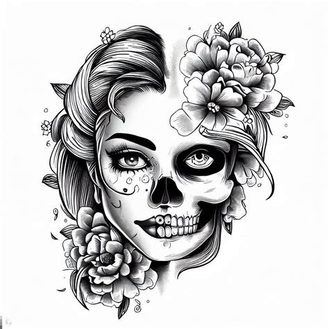 Half girl half skull face tattoo ink in 2021 Skull face tattoo, Half