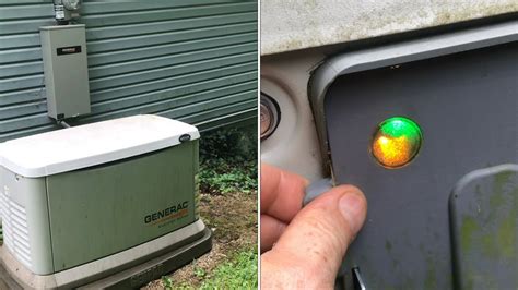 Half green half yellow light on generac generator. Guardian 11KW Model 70331 with Model RXSC200A3. Had short between E1 and E2 wires which shut down the generator and gave a Low voltage code 1901. Corrected E1 & E2 wiring. Currently, systems recognizes utility power failure and generator cranks and runs after the 5 second pause. Transfer panel switch does not engage the lower solenoid. On restoration of utility power the panel recognizes the ... 