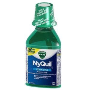 NyQuil contains 10% alcohol by volume, about the amount in wine. The concern with combining NyQuil and alcohol is more around the drugs contained in the product versus the alcohol content. NyQuil contains acetaminophen, which, like alcohol, is linked to liver injury when both are used in excess. Having a few alcoholic drinks, then taking a .... 
