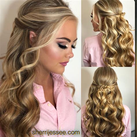 of 08. To really jazz up a half-up half-down look is to accessorize it with a bow, hair pins, or fun stylish scrunchies with a pop of color. “Section the hair with a tail comb from ear to ear, tie with a stronger hair tie, then tie with your accessorized scrunchies/pins over top,” suggests Bautista. “Style either smooth, curly, or with .... 