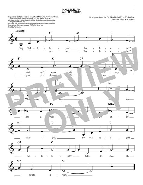 Hallelujah by Vincent Youmans Sheet Music for Easy Lead Sheet / Fake