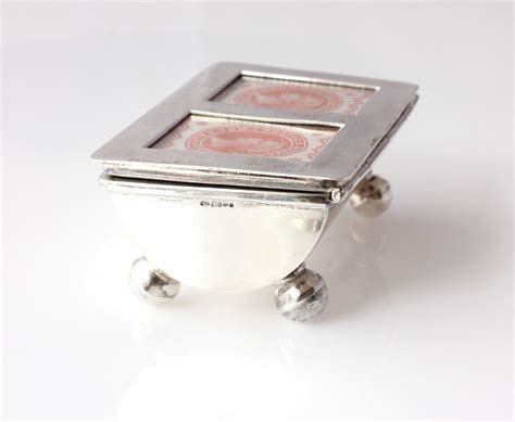 Hallmarked Sterling Silver Postage Stamp Desk Box Double Holder Case.