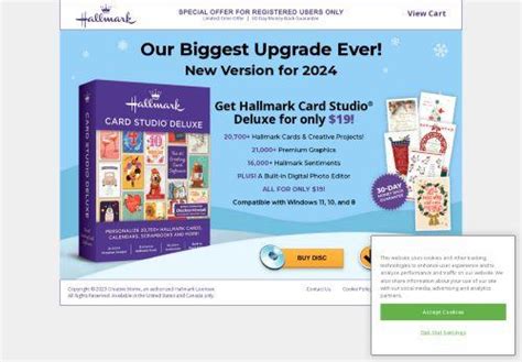 Deluxe for only $19! 20,700+ Hallmark Cards & Creative Projects! 21,000+ Premium Graphics. 16,000+ Hallmark Sentiments. PLUS! A Built-in Digital Photo Editor. ALL FOR ONLY $19! Compatible with Windows 11, 10, and 8. Hallmark Card Studio® 2019. 19,000+ Hallmark Cards & Photo Projects, 1,200+ Card Designs, Matching Envelopes, Photo …