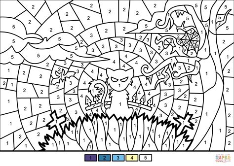 Halloween Scene Color by Number Free Printable Coloring Pages