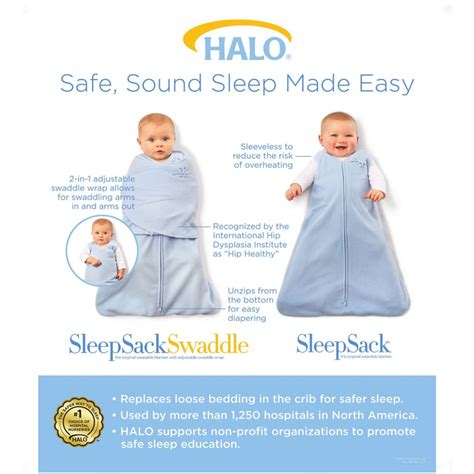 Halo sleep. HALO’s new TrulyPreemie SleepSack swaddle. is specially designed to accommodate the unique needs of the NICU. Developed with NICU staff input, it’s the first preemie-sized swaddle that allows lead access while minimizing the occurrences of disrupting or unswaddling sleeping infants. Neck and arm openings sized to fit preemies. 