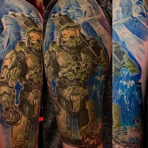 Halo tattoo. A list of 10 tattoos that showcase the game Halo in an artistic fashion on a person's body. The tattoos feature Master Chief, Cortana, and other characters from the popular video game series. The tattoos are … 