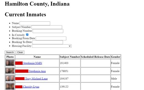 Hamilton county inmates.  Name Subject Number Booking Number In Custody Booking From Date Bo...