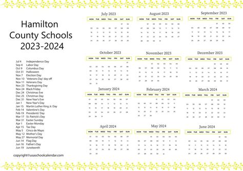 HAMILTON COUNTY SCHOOL CALENDAR: 2023-2024. Approved by the School