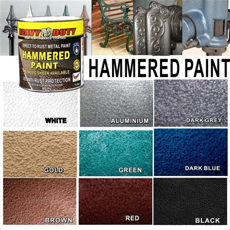 Hammered paint colors. Highlights. Rust-oleum stops sust 12 oz. hammered rust preventive spray paint has a formula that helps prevent rust and can be used on wood, concrete and metal. Use to hide flaws and imperfections in scratched, rusted and pitted metal. Dries to touch in 15 minutes and handle in 90 minutes. Dries in approximately 15 minutes. 
