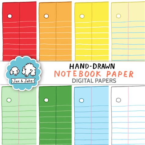 Hand Drawn Lined Notebook Paper Clipart Rainbow Note Paper