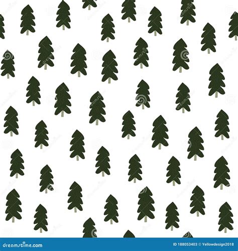 Hand Drawn Pine Tree Seamless Pattern Isolated on White Background