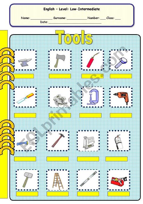 Hand Tools Identification Worksheet