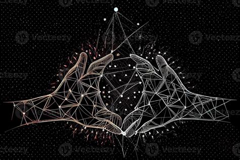 Hand United Together Form Lines Triangles And Particle Style Design