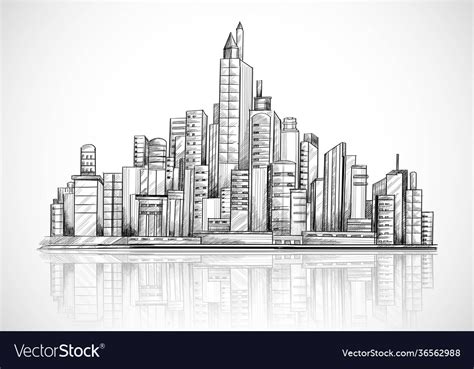 Hand draw city skyline sketch background Vector Image