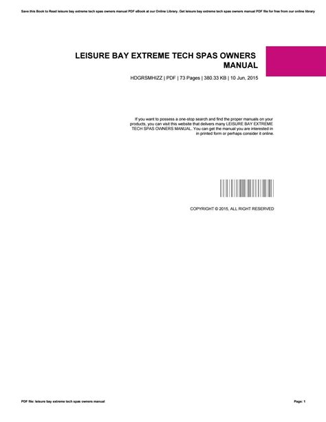 Handbücher für leisure bay extreme tech spa. - 2015 honda civic hatchback owners manual.