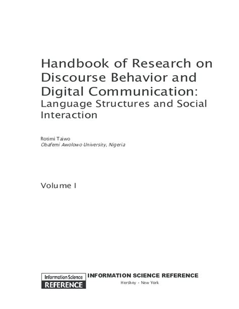 Handbook of research on discourse behavior and digital communication language structures and social. - Nissan terrano wd21 manuale di riparazione.