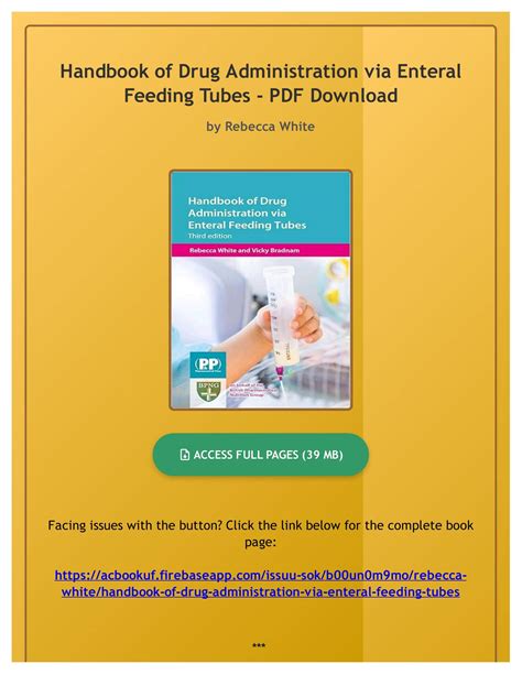 Download Handbook Of Drug Administration Via Enteral Feeding Tubes By Rebecca White