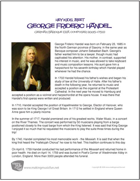 Handel Lesson Plan, Biography, Baroque Period Composer ...