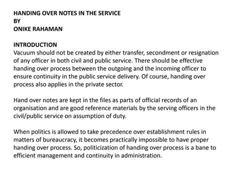 Handing over notes in the service