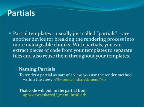 Handlebars partial example.  Partials Handlebars allows for template reuse through partials...