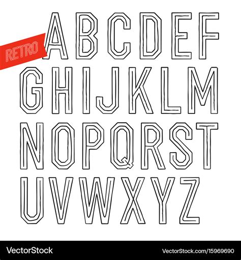 Handmade retro inline outline font white letters Vector Image