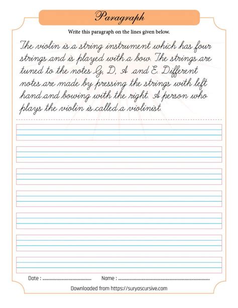 Handwriting Worksheet Pdf cursive writing paragraphs to copy