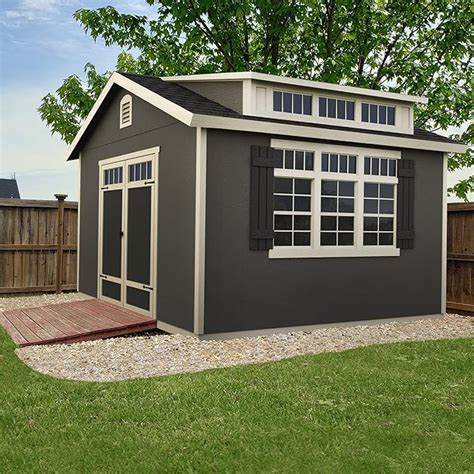 Handy Home Briarwood 12x8 Wood Storage Shed Kit w/ Floor - Barn Style (19354-5) Create unmatched style and beauty with Briarwood's timeless design. Its 48″ wide double door opening, 6’4″ high side walls, and 10′ 2″ high peak will give you ample space to store your equipment. The shed comes with vents for ventilation and a heavy-duty ... 