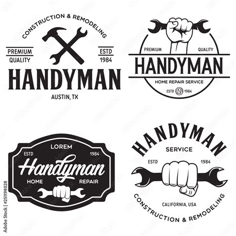 Handyman Logos Emblems Badges In Vintage Style Vector Image