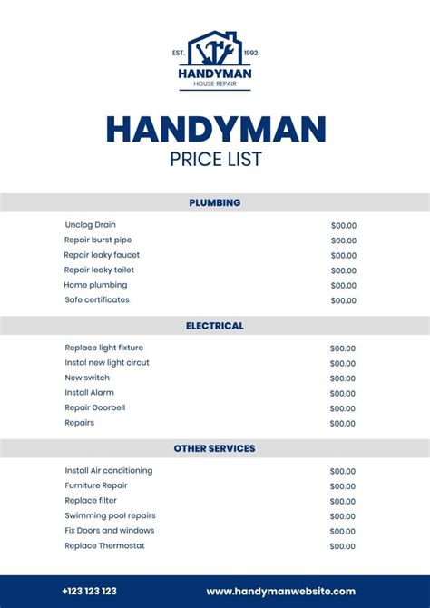 Handyman Price List Template