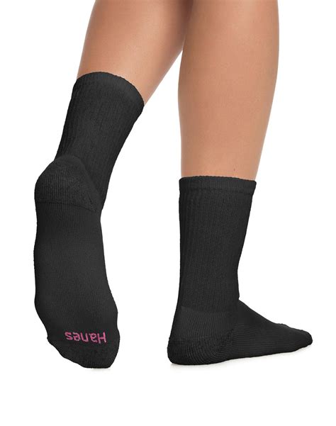 Hanes Women`s Cushioned Crew Athletic Socks Extended Sizes