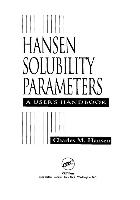 Hansen solubility parameters a users handbook. - 2002 harley davidson sportster models parts catalog service manual new 02.