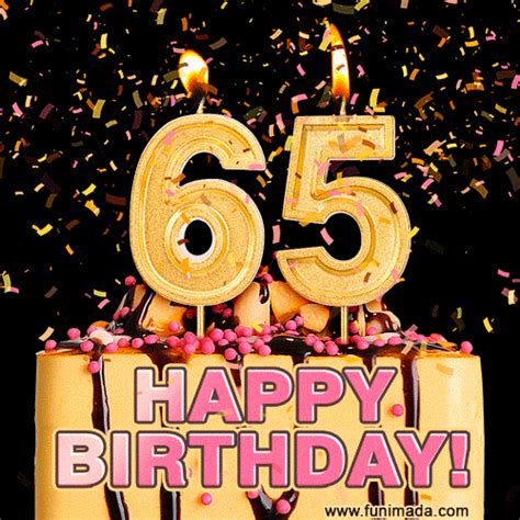 Happy 65th birthday gif. 65th Birthday Greeting Card - Amazing Bursts of Fireworks (GIF) Congratulations on your 65th birthday! Happy 65th birthday GIF, free download. Best Happy 65th Birthday Cake with Colorful Candles GIF. … 