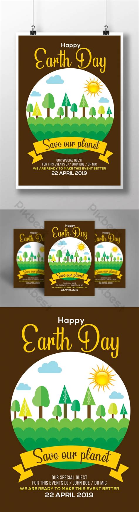 Happy Earth Day 2D Elements Flyer Template PSD Free Download Pikbest