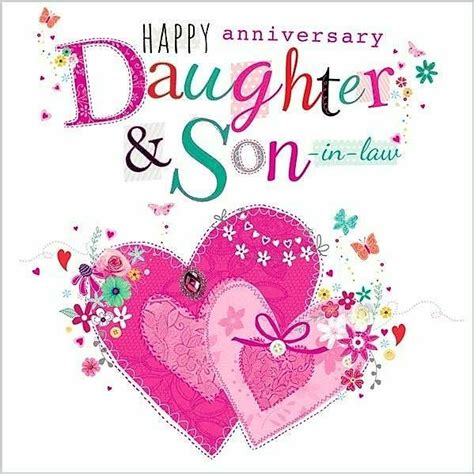 Happy anniversary daughter and son in law gif. Wedding greeting card for your daughter and new son-in-law features a beautiful illustration of a bride and groom with a glittery floral overlay and embossed details. Includes one card and one envelope with a Gold Crown seal. Envelope color may vary. Card pkg. size: 5.75" W x 8.31" H 