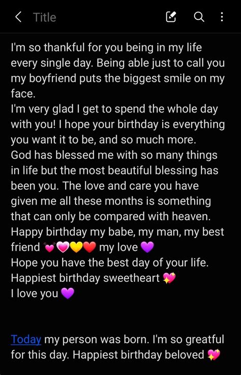 Happy birthday paragraph for boyfriend. Emotional Happy Birthday Paragraph for Boyfriend. Happy birthday to the man I love the most. I want all of your wishes and dreams to come true. I wish you great happiness and long life in which you will be able to accomplish everything you set out to do in this life. Happy birthday to the love of my life, the man of my dreams, and the most ... 