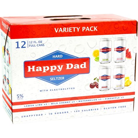 Happy dad hard seltzer. Happy Dad Hard Seltzer Fruit Punch 12pk Can 12oz- 5% ABV. Naturally filtered by limestone and is crafted in small batches to ensure quality. 